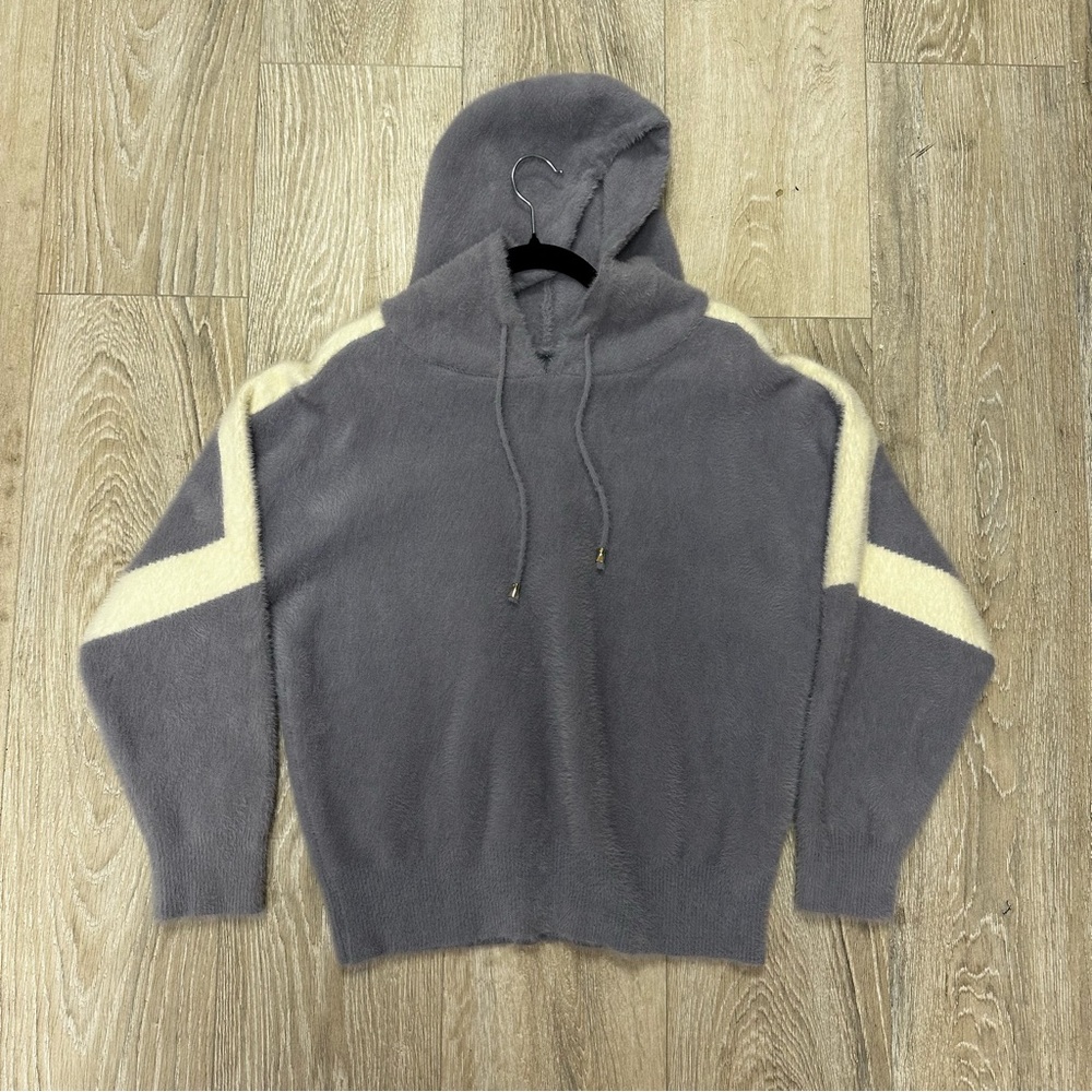 Macy McCoy purple fuzzy hooded sweater
